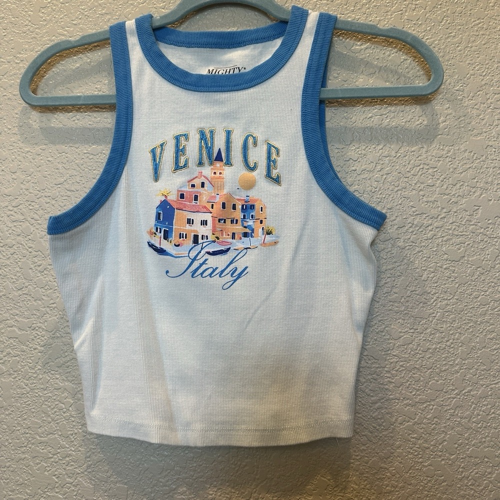 Mighty Fine Womens Size Medium Venice, Italy  Ribbed Tank cropped slim fit